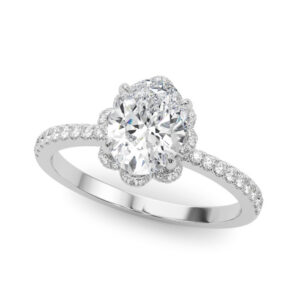 Zariah Oval Diamond Pave Engagement ring with tulip setting - 14K White Gold, Size 7.0 (Setting Only)