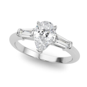 Maya Three-stone Engagement Ring - 14K White Gold, Size 7.0 (Setting Only)